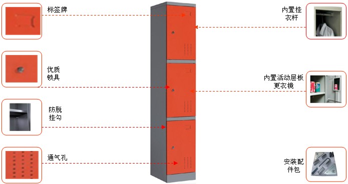 钢制三门更衣柜